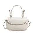 White semi-circular crossbody bag with unique knot handles and silver metal hardware - White Without Pendant