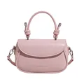 Pink minimalist crossbody bag with thick handle and metallic brand detail - Pink Without Pendant