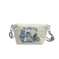 Creamy white nylon crossbody bag featuring cute cat embroidery and gray braided cord strap - Beige