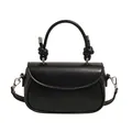Matte black crossbody bag with knotted handle detail and silver hardware accents - Black without Pendant