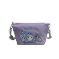 Purple nylon crossbody bag with cat embroidery and thick rope strap for women - Purple