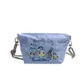 Light blue crossbody bag with naughty kitty embroidery and rope shoulder strap - Blue