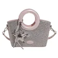 Sac seau à paillettes léopard rose et argent avec poignées rondes et pendentif - Rose Sans Pendentif