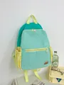 Sac à dos léger aux couleurs vert et jaune contrastées pour l'école et les sorties en plein air - Vert (Fermeture Éclair Horizontale)