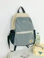 Sac à dos léger en nylon color-block beige et bleu marine pour étudiants et voyages - Gris Fermeture Éclair Horizontale