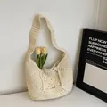 Chique crèmewitte handgeweven gehaakte schoudertas met minimalistische holle patronen - Broken Wit