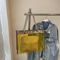 Yellow transparent PVC tote bag with thick woven rope handles and inner canvas pouch - Yellow