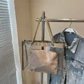 Transparent PVC beach tote bag with beige fabric inner pouch and rope handles - Khaki