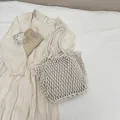 Bolso tote de punto crema de verano con diseño calado y correas trenzadas - Blanco Roto