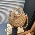 Borsa a mano in paglia con fiocco di pizzo bianco e fodera per vacanze al mare - Bianco avorio