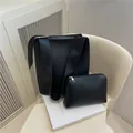 Ensemble minimaliste de sacs en cuir PU mat noir avec pochette intérieure assortie - Ensemble de sacs à bandoulière / Noir