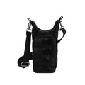 Quilted down-style black crossbody bag with adjustable wide fabric shoulder strap - Black