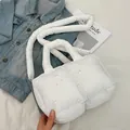Waterproof white quilted cotton handbag with puffy shoulder strap and lightweight design - White