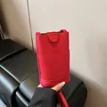 Mini red leather crossbody phone bag with litchi grain texture and front slip pocket - Without Charm Style / Red