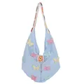Hellblaue Strick-Schultertasche mit bunten 3D-Schmetterlingen und Perlenbesatz - Blau