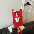 Rode mini crossbody telefoontas van generfd leer met een schattige 3D-eendhanger - Stijl Met Cartoon Hanger / Rood