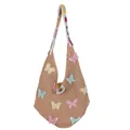 Beige Strick-Hobo-Tasche mit bunten 3D-Schmetterlingsstickereien und Perlenverzierung - Braun