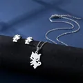 Parure di gioielli gatto carino collana e orecchini a lobo in acciaio inossidabile da donna - Set di Gioielli Gatto (TZ-46) / Argento