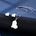 Polished stainless steel heart pendant necklace and stud earrings jewelry set display - Minimalist Heart Style (TZ-77)