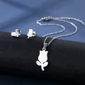 Elegant silver tulip necklace and stud earring set displayed on a premium textured background - Tulip Style (TZ-79)