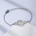 Silver stainless steel heart bracelet with interlocking double hearts and adjustable chain - Nested Heart Style (NL11)