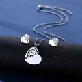 Polished heart jewelry set with cutout vine patterns on necklace and stud earrings - Asymmetric Pattern Heart Style (TZ-88)