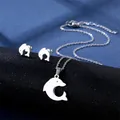 Polished stainless steel dolphin pendant necklace and matching stud earrings set - Dolphin Style (TZ-81)