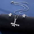 Polished stainless steel star pendant necklace and stud earrings jewelry set for women - Hollow Multi-Star Style (TZ-87)