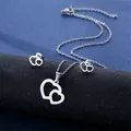 Minimalist hollow heart necklace and earrings set in polished stainless steel for women - Nested Double Heart Style (TZ-92)