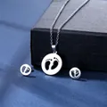 Polished stainless steel jewelry set with baby footprint pendants in a gift box - Baby Feet Style (TZ-134)