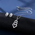 Elegant stainless steel silver necklace and earrings set with triple heart pendants - Triple Heart Style (TZ-80)