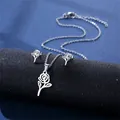 Silver stainless steel rose jewelry set with hollow flower pendant necklace and earrings - Rose Style (TZ-115)