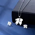 Stainless steel jewelry set featuring silhouette couple kissing heart necklace and studs - Silver (TZ-116)