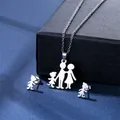 Polished stainless steel family jewelry set with necklace and stud earrings - Warm Family Style (TZ-126)