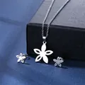 Stainless steel flower jewelry set with necklace and stud earrings in gift box - Five-Petal Flower Style (TZ-118)