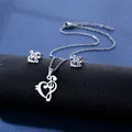 Set gioielli in acciaio inox con collana e orecchini a forma di cuore e nota musicale - Stile Cuore Nota Musicale (TZ-110)