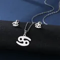 Polished Cancer zodiac necklace and stud earrings set displayed on a sleek black stand - Cancer (Silver)