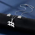 Macro shot of silver stainless steel Aquarius zodiac pendant and stud earrings set - Aquarius (Silver)