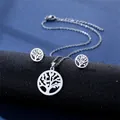 Polished stainless steel Tree of Life jewelry set including necklace and stud earrings - Tree of Life Style 2 (TZ-98)