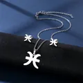 Silver Pisces constellation zodiac necklace and stud earrings set on dark blue background - Pisces (Silver)