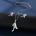 Set gioielli in acciaio inossidabile lucido con collana e orecchini con lettera A - Lettera A / Argento