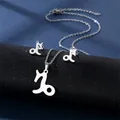 Silver Capricorn zodiac sign necklace and stud earrings set in polished stainless steel - Capricorn (Silver)