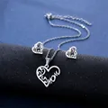Polished silver heart MOM pendant necklace and earrings jewelry set for Mother's Day - MOM Heart Style (TZ-129)