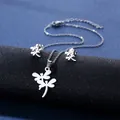 Elegant stainless steel dragonfly jewelry set featuring necklace and stud earrings - Dragonfly Hollow Style (TZ-120)