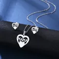 Stainless steel heart MAMA jewelry set with necklace and earrings on black stand - Heart MAMA Style (TZ-165(Y))