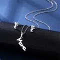 Silver stainless steel Mama necklace and earrings jewelry set for Mother's Day gift - Artistic Mama Script Style (TZ-161(Y))