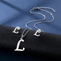 Makro-Detail von silbernem Edelstahl-Buchstaben L Halskette und passenden Ohrsteckern - Buchstabe L / Silber