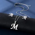 Detailansicht der silbernen Edelstahl-Halskette mit 'M' Anhänger und passenden Ohrsteckern - Buchstabe M / Silber