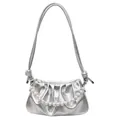 Silver pleated shoulder bag with pearl chain detail and elegant knotted strap - Silver