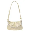 Elegant cream pleated cloud bag with a delicate pearl chain and knotted shoulder strap - Yellow